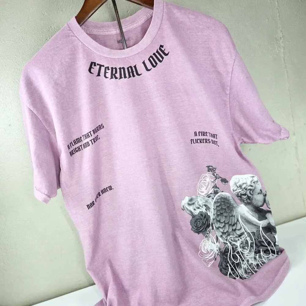 NOVA MEN Eternal Love Angel Rose Acid Wash T-Shirt Men’s Small Pink